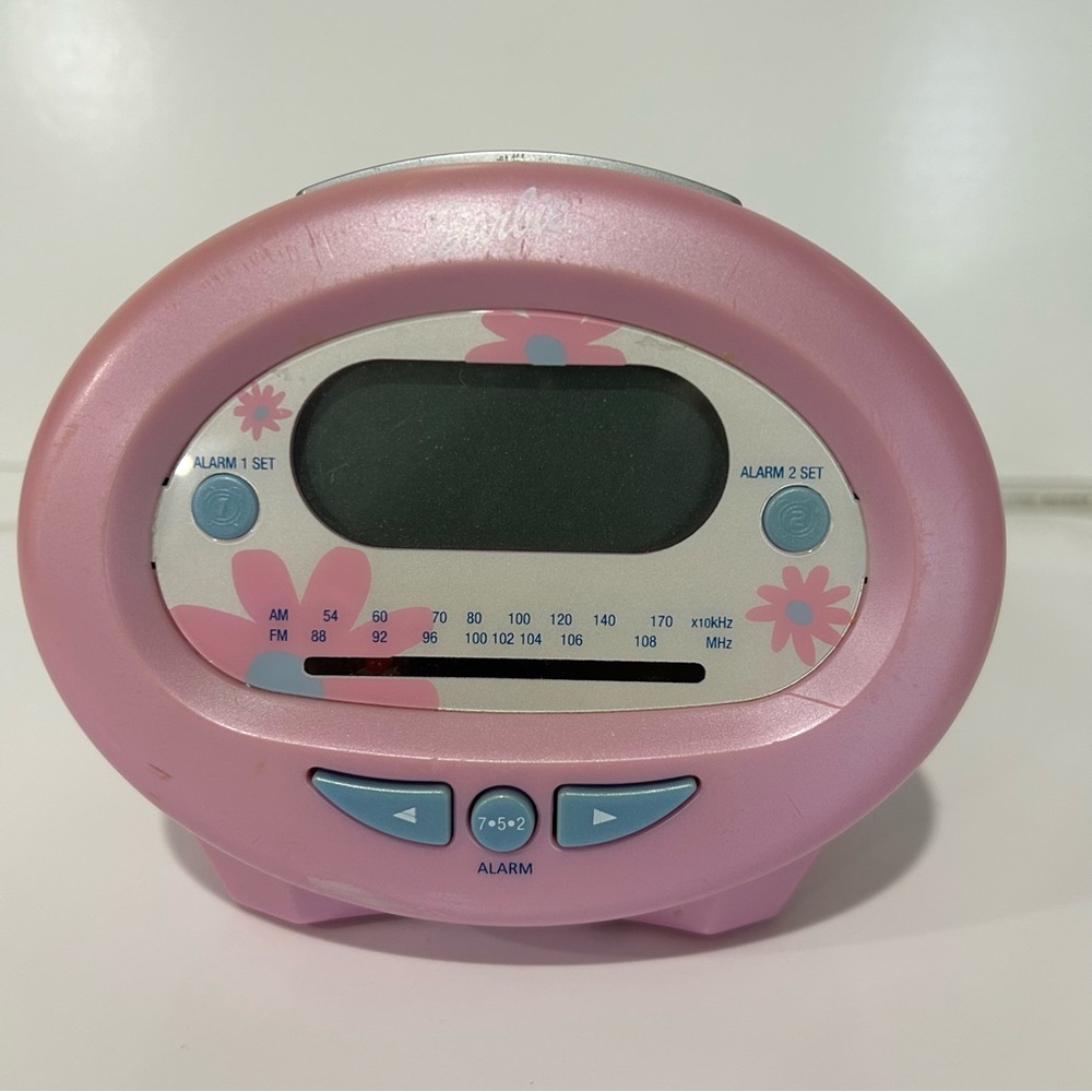 Wake With Me Barbie Dual Alarm Clock Vintage 2002  Pink Flowers - Mattel